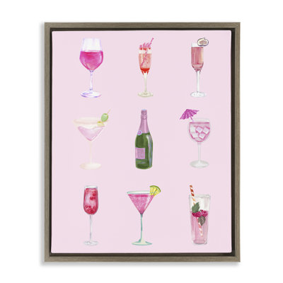 Art mural varié sur toile flottant, "Diverses boissons roses" par House of Lulu