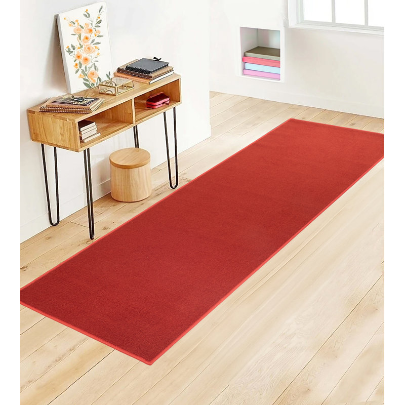 Custom Size Runner Rug Solid Red Low Pile Slip Resistant Runner Rugs by Feet, Runner 2'2" x 9'