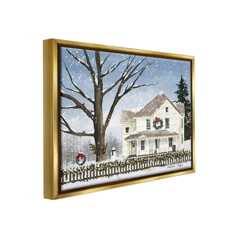 "Charme Winter Neighbour" par Billy Jacobs sur toile, Cadre flottant métallique doré, H 17 po x l 21 po