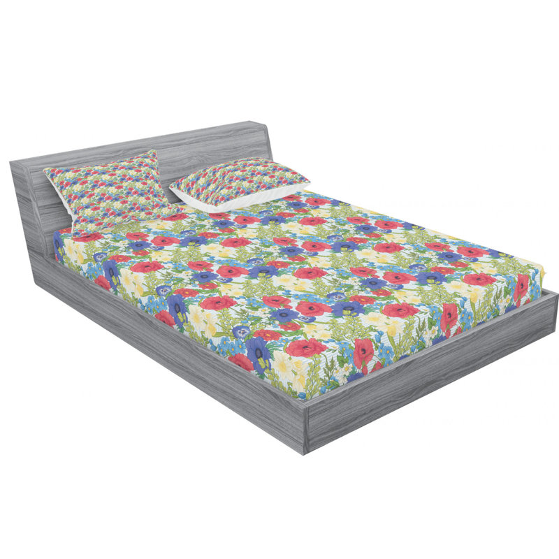 Microfiber Floral Sheet Set, Queen Sheet Set with Fitted Sheet