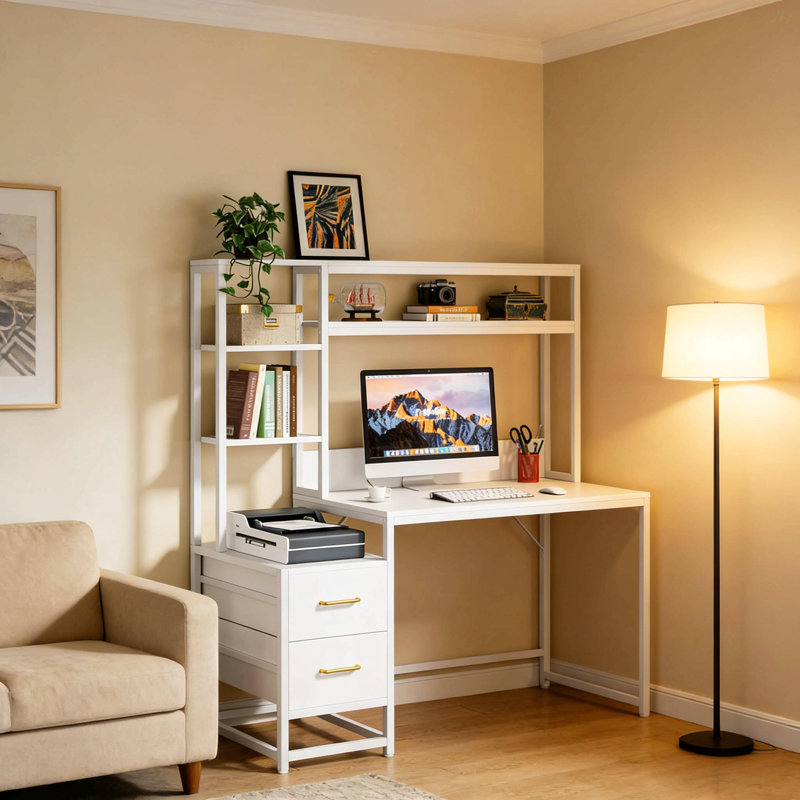Office Table,Stylish Writing Table,Tall Computer Desk, White