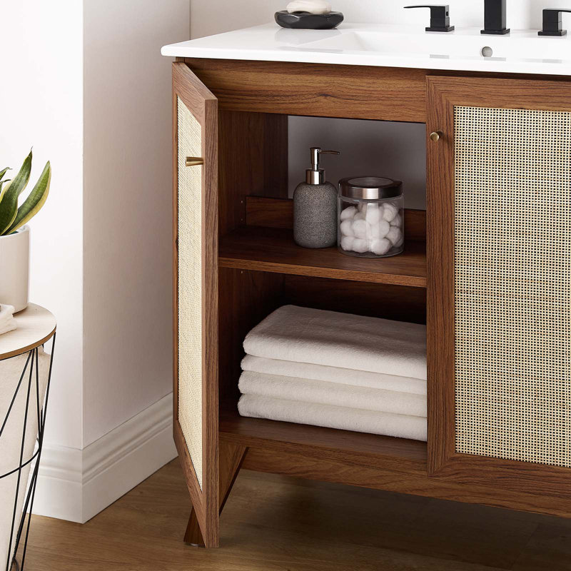 Meuble-lavabo sur pied simple 36 po avec plateau en bois manufacturé Modway Soma, Noyer, Blanc
