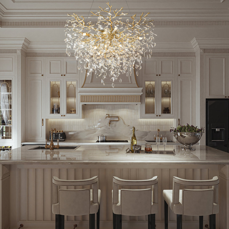Lustre en cristal chromé 12 lumières Modern, Doré, H 27,56 po x l 39,37 po x P 39,37 po