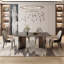 Table de salle à manger pour 6 à 8 personnes, avec plateau rectangulaire en pierre frittée et base en acier gris acier-131989933-131989934-131989935