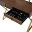 Bureau de coiffeuse 2 tiroirs avec miroir et plateau à bijoux, noyer et or