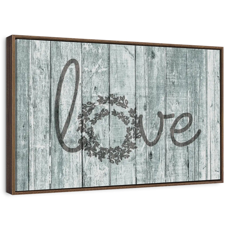 Amour en bois, typographie, 46 po x 31 po, Cadre flottant noyer