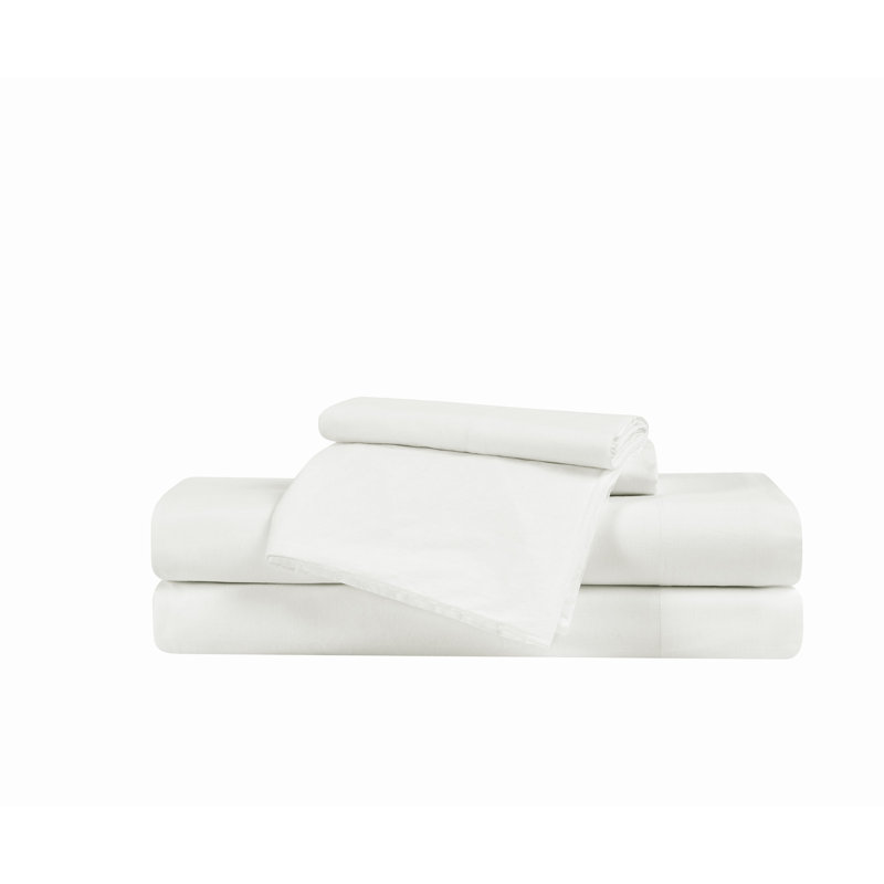 Ensemble de draps en coton Frye, Ensemble de draps pour grand lit avec 2 taies d'or, Blanc