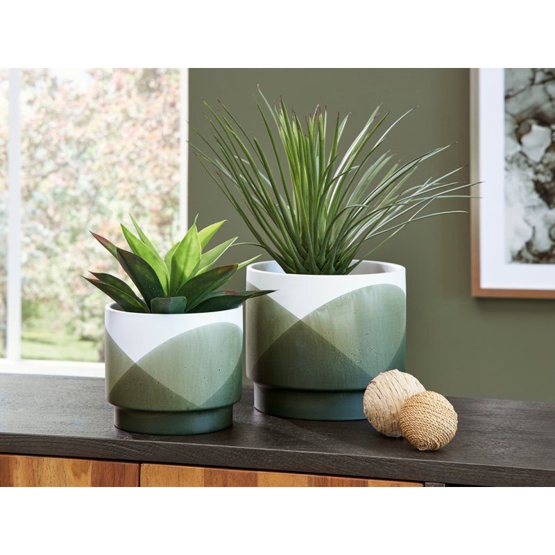 Ardenridge Contemporary Green and White Glazed Ceramic Planter Set