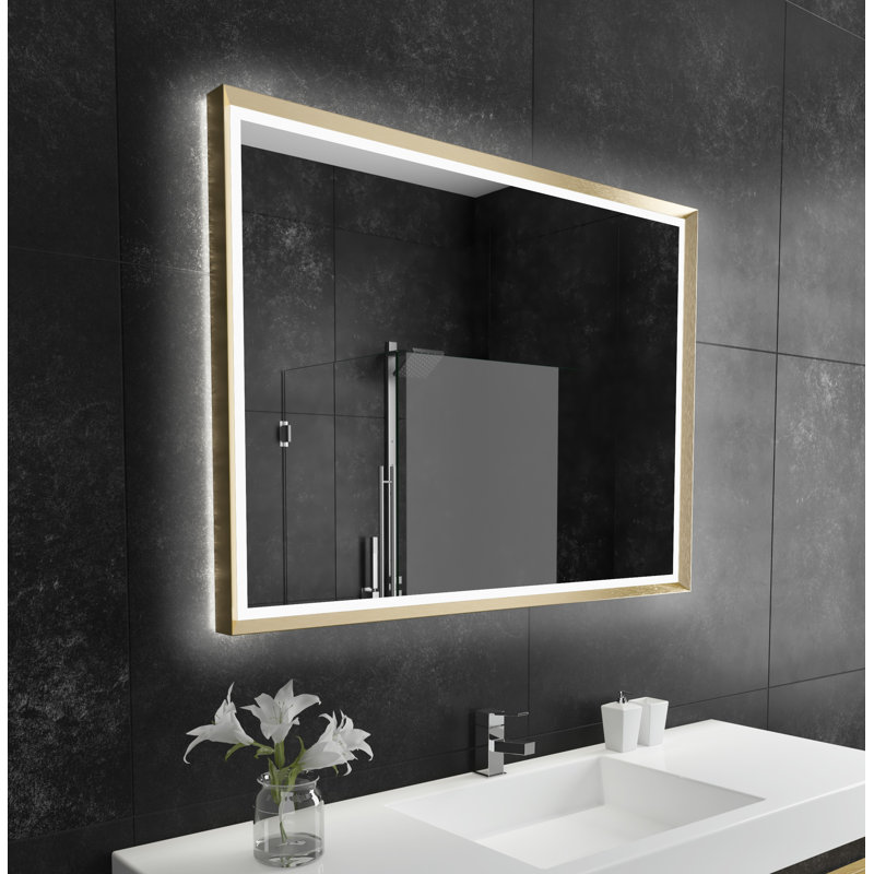 Opera Metal Flat Wall Mirror, 28" H x 48" W, Rose Gold, 3000K