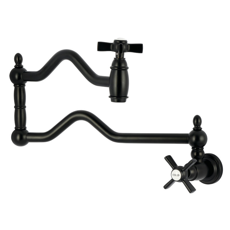 Kingston Brass Millennium Two-Handle 1-Hole Wall Mount Pot Filler Faucet, Matte Black