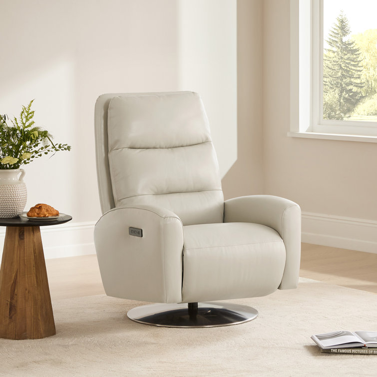 Genuine Leather Dual Motor Swivel Power Recliner With Power Headrest