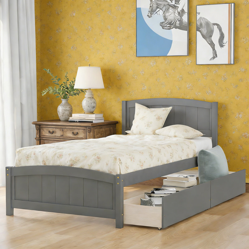 Lit plateforme simple avec deux tiroirs, Grey