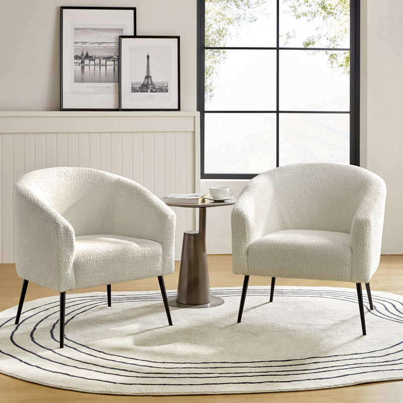 Cadie 27.5"W Modern Boucle Armchair with Metal Legs, Ivory Polyester
