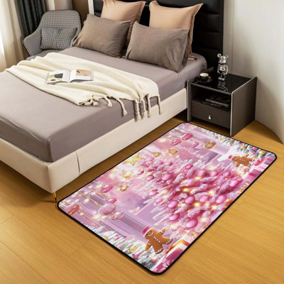 Pink Xmas Tree 2'X3' Area Rug, Merry Christmas Living Room Rugs Non Slip