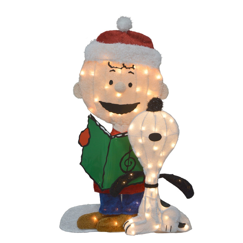 LED Lighted Peanuts Charlie Brown And Snoopy Caroling Outdoor Christmas Decoration - 32"