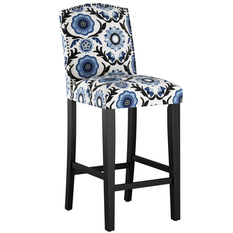 Tabouret de bar et de comptoir Delbreco, Tabouret de bar (siège d'une hauteur de 31 po), Tissu bleu à chaîne croisée