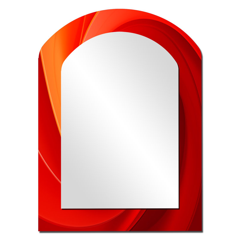 Red Perpetual Pulse Vortex III - Large Arched Wall Mirror On Metal, 34" x 25"
