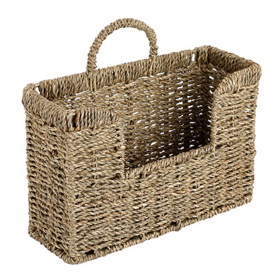 Woven Hanging Magazine Holder Seagrass Basket Wall Mounted Storage For Books Files Office 12X4.3X7.9 Inch