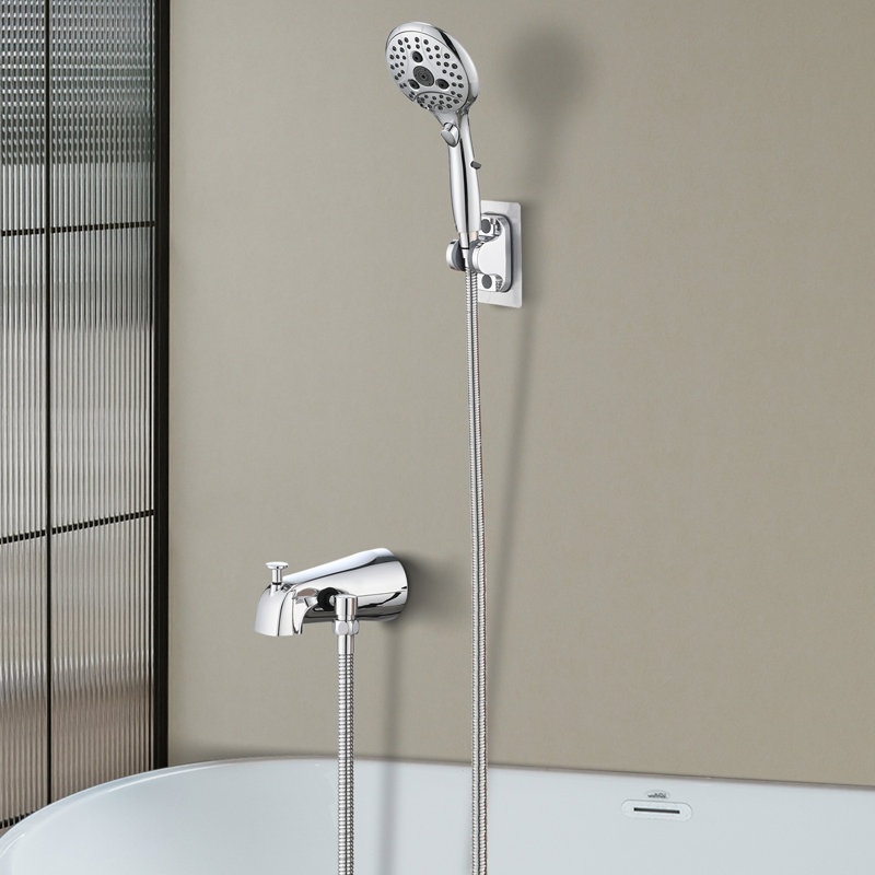 Lift-Up Diverter Bathtub Faucet With 6 Settings Handheld Shower In Chrome, Chrome