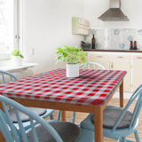 Sorfey Indoor/Outdoor Vinyl Elastic Edge Fitted Tablecloth Cover. Checkered Design, Flannel Backed Leak Proof Lining, Easy To Clean. Stretched To Fit Rectangle Table
