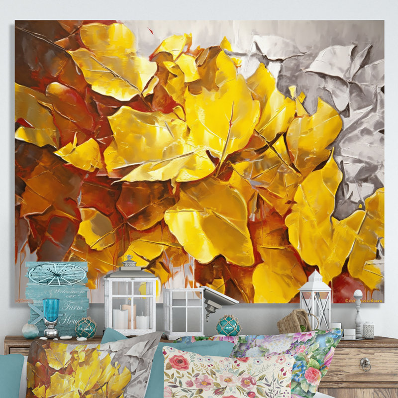 «Golden Foliage Abstraction I» sur toile, H 34 po x l 44 po x P 1,5 po, Toile tendue