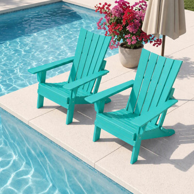 Set of 2 Folding Adirondack Chairs, All-Weather HDPE with Wide Armrests for Patio, Deck, Garden