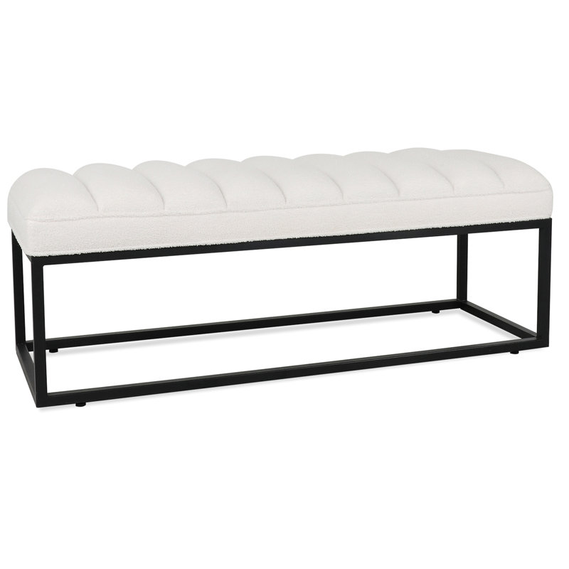Lubbert Faux Leather Bench, Solid Wood, White