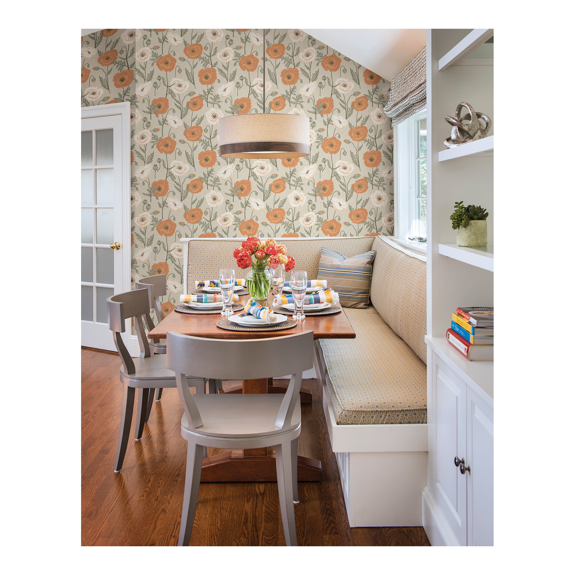 Kerin Peel & Stick Floral Wallpaper, Orange/Gray