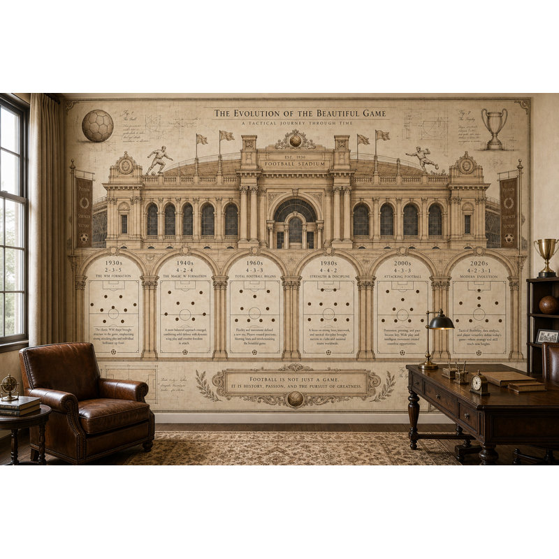 Football, tactique rétro du stade, architecture murale, 200"x120", Peel and Stick
