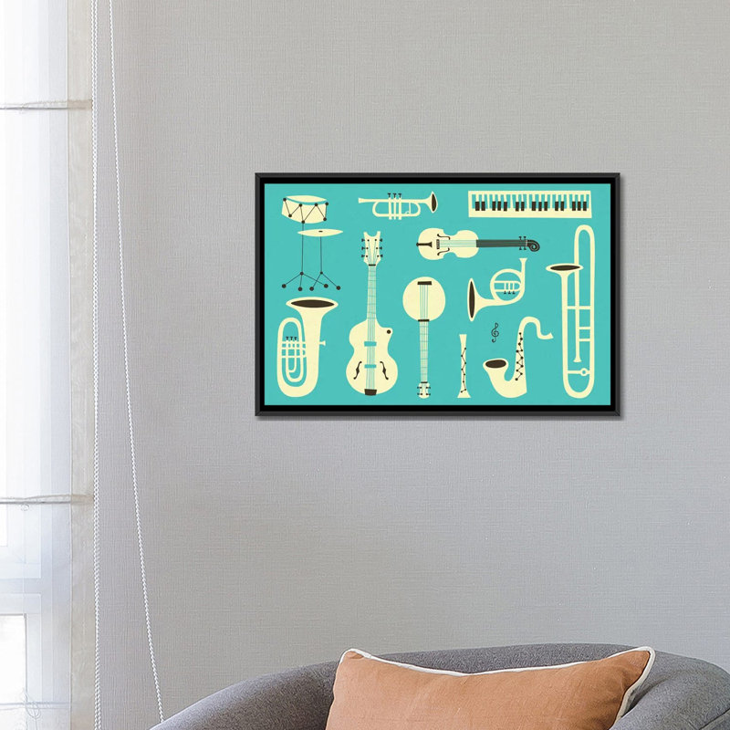 « just jazz ii », impression sur toile, H 18 po x l 26 po x P 1,5 po, Toile avec cadre noir, Pas de tapis