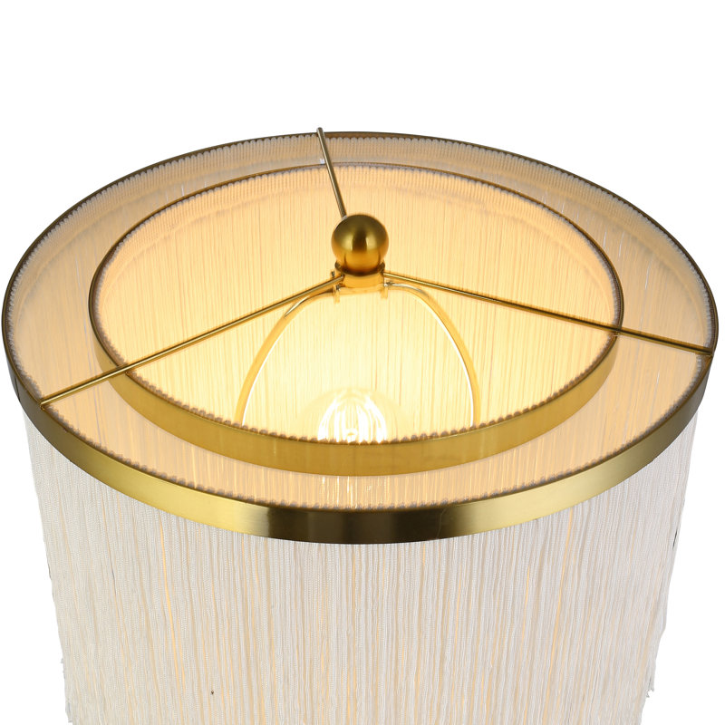 17.88"H Eparama Polished Metal Accent Lamp With Cream Fringe Shade