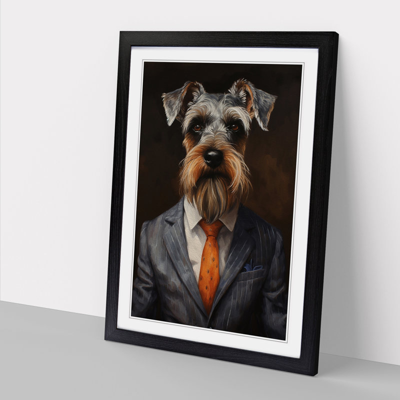 Schnauzer in a Suit Painting No.5 - Framed Print, 34cm H x 25cm W x 2cm D, Black