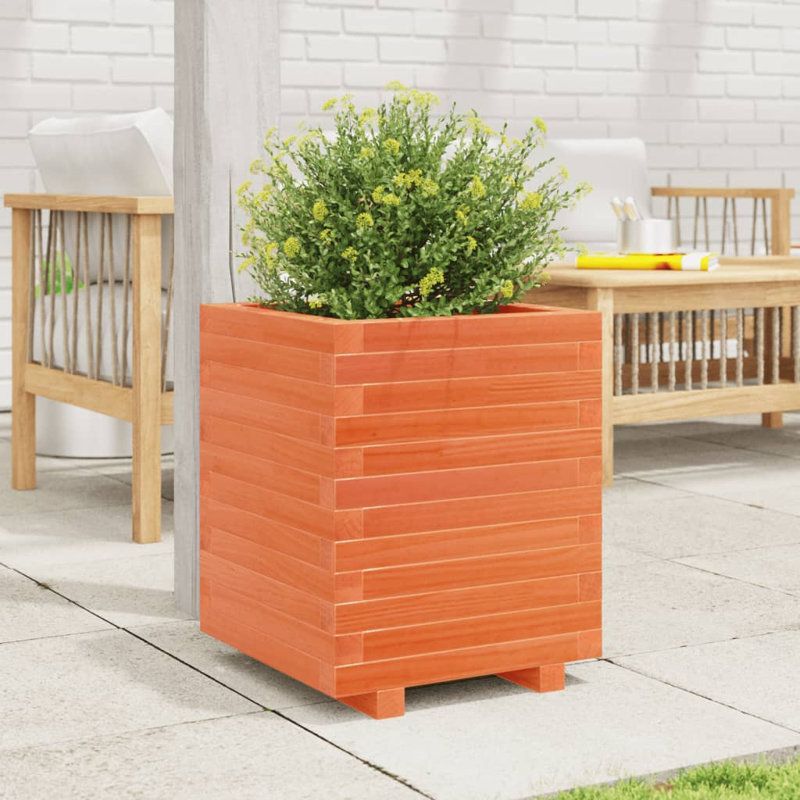 Wood Planter Box, 49.5cm H x 40cm W x 40cm D, Wax brown