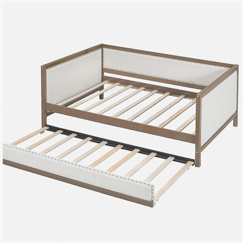 Lit de rangement avec tête de clou décorative en bois massif lit double
