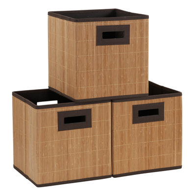 Storage Cube in Handwoven Bamboo Reeds with grain Texture