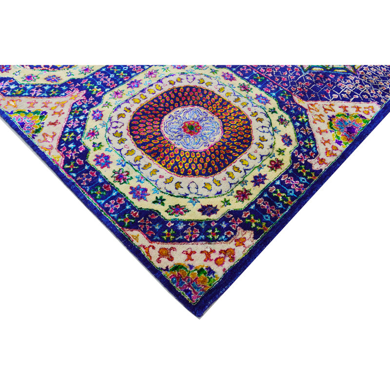 Hand Knotted Geometric Area Rug in Red/Purple/Pink/Navy, Rectangle 9' x 12'