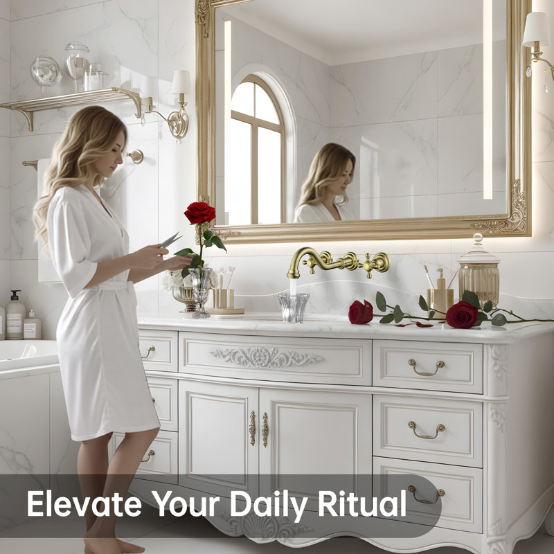 SUMERAIN Traditional Bathroom Sink Faucet, Wall Mount Vanity Faucet with 2 Handle and 360° Rotatable Spout, Brushed Gold
