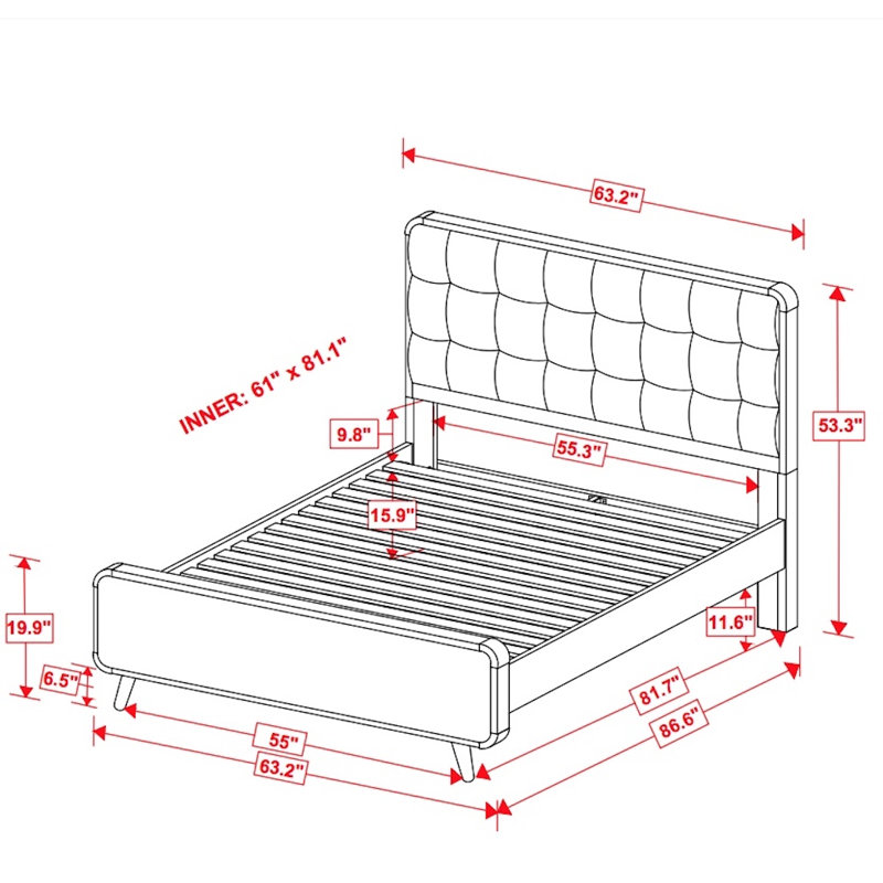 Lit plateforme tapissier Braylen, Grand