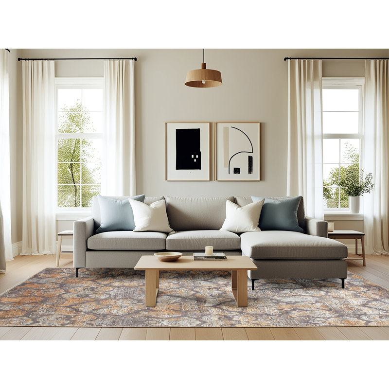 Tapis gris/brun/noir contemporain, Rectangle 6 pi x 9 pi