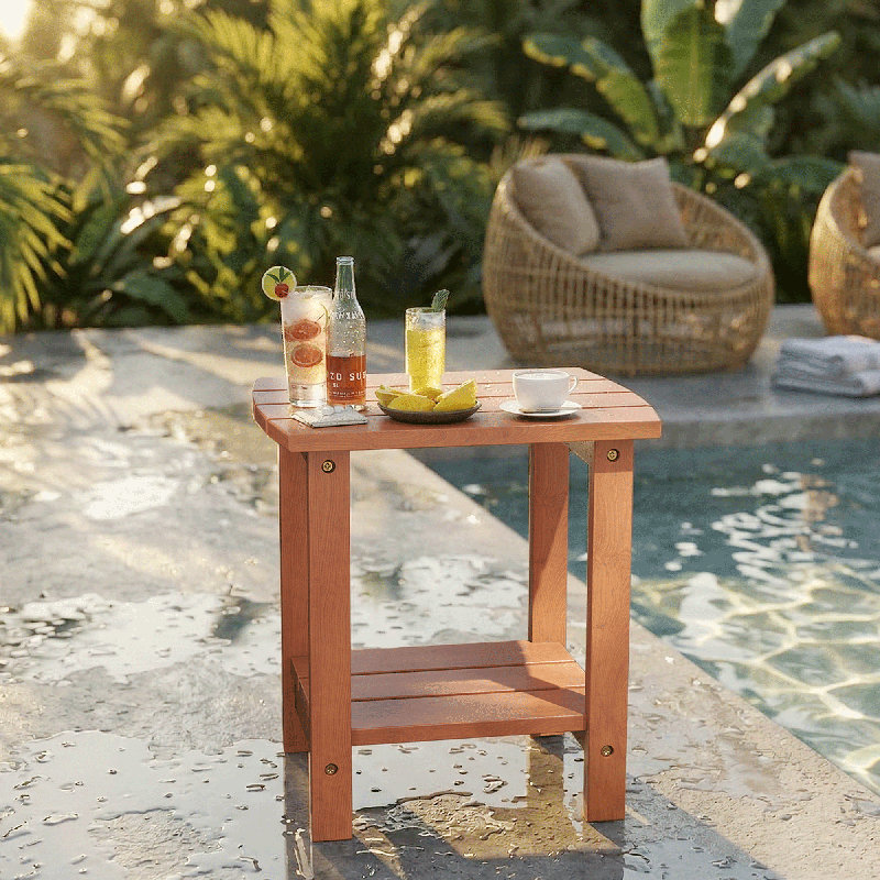 Classic Solid Wood Patio Side Table, Brown