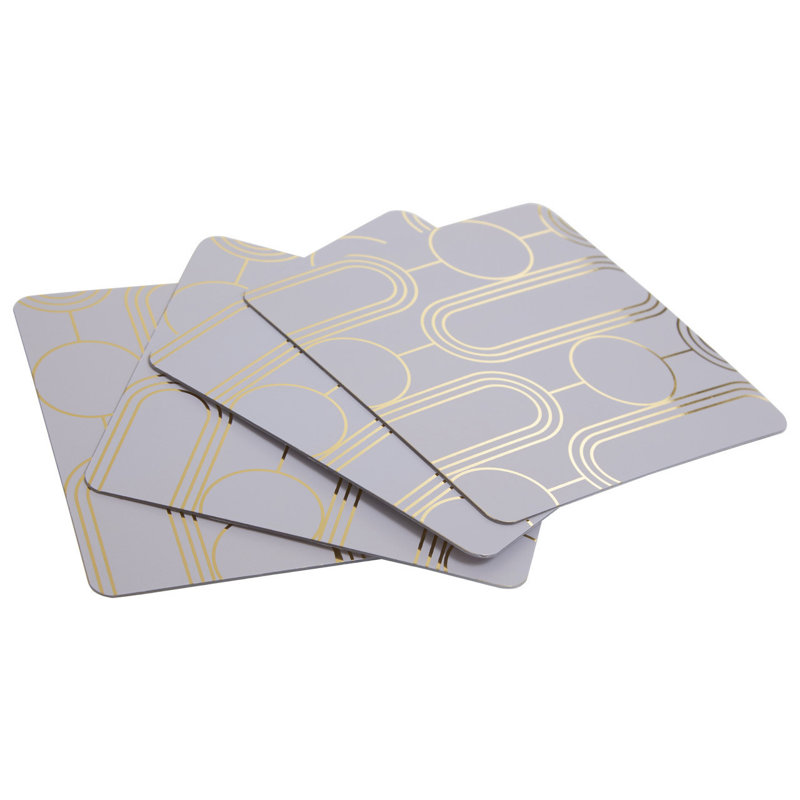 Agate Ceramic Jute Leather Crystal Square Round 4 Piece Coaster Set, Purple