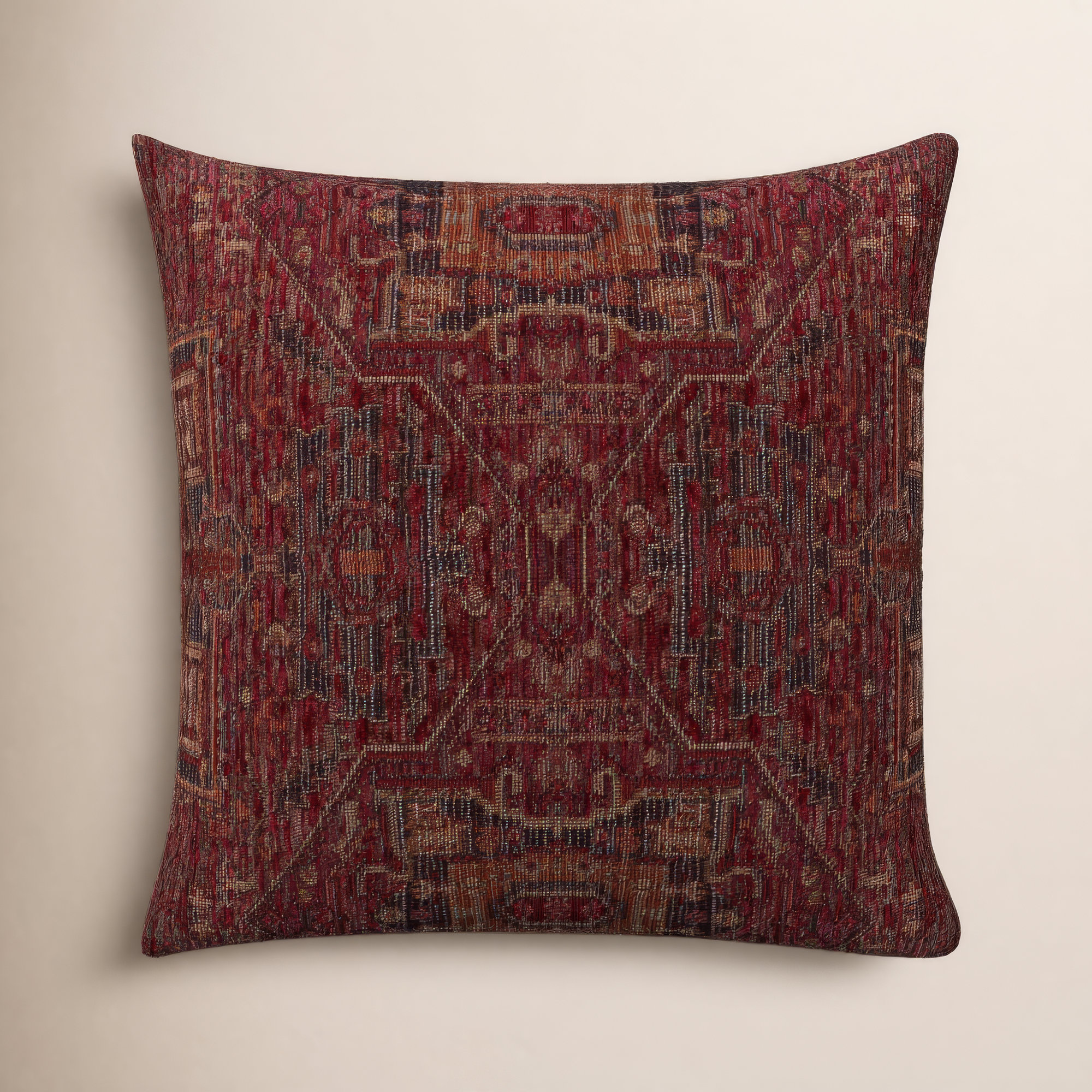 Olcott Throw Pillow, Zapatta Crimson, Feather, Square 22"
