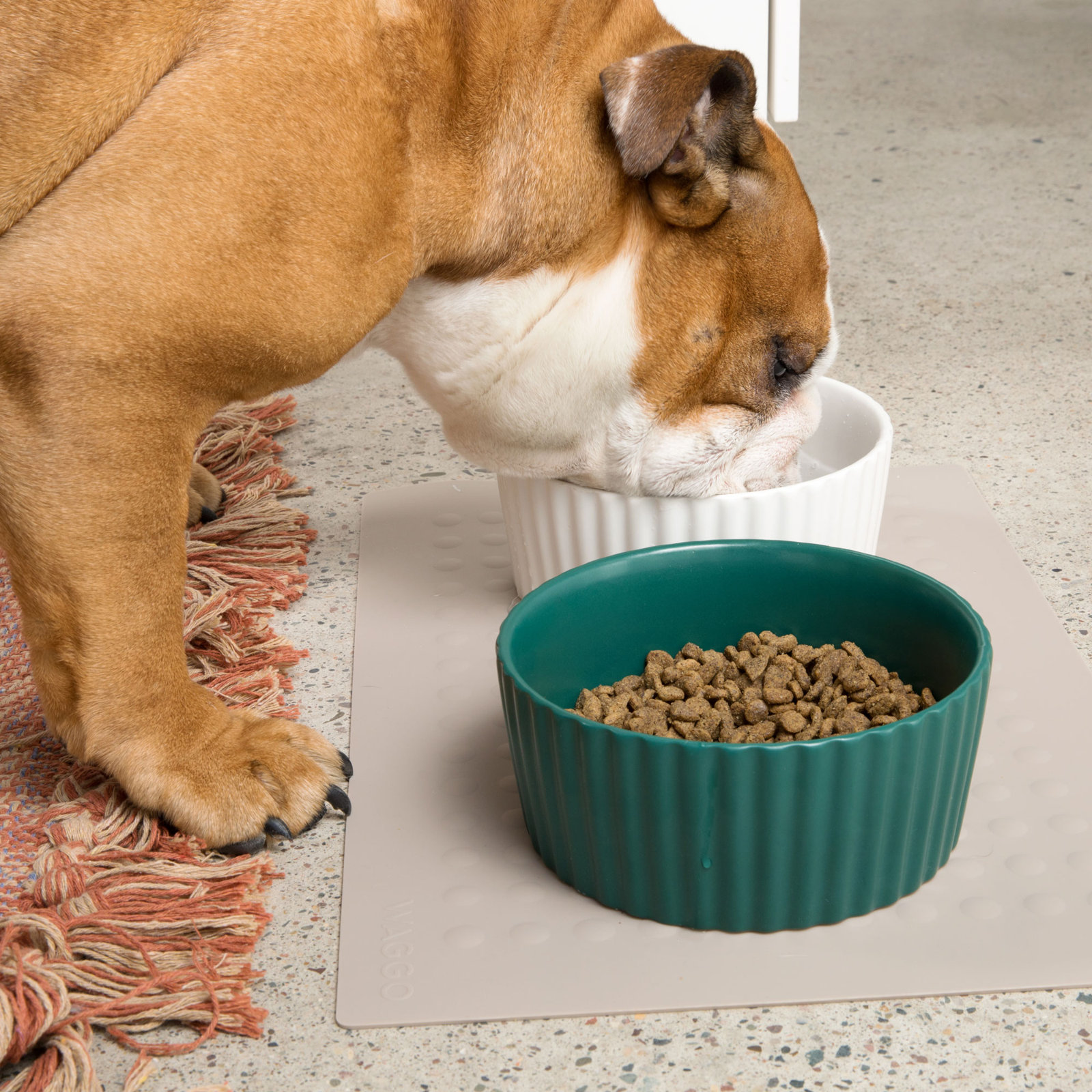 Ripple Ceramic Dog Bowl, Teal, Large