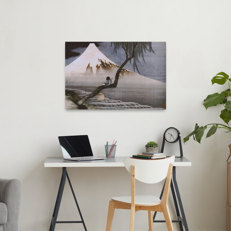 Boy On Mt Fuji Classic Traditional Abstract Orchid Mountain Tree Wall Art Print by Katsushika Hokusai - 1 Piece Wrapped Canvas Wall Art
