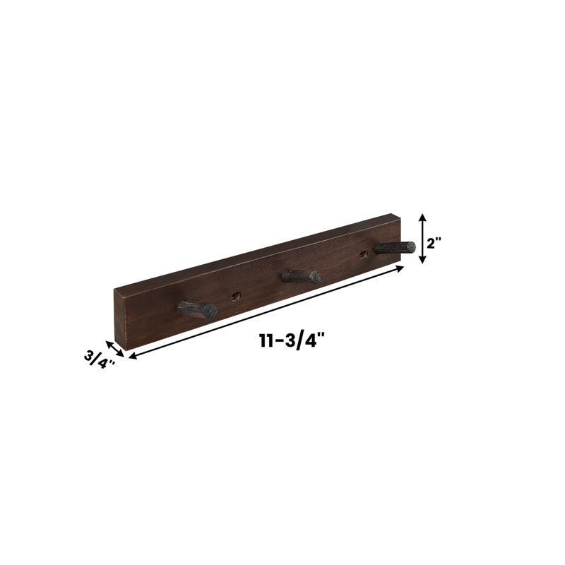 Wall Mounted Coat Rack, 2" H x 15.75 " W x 0.75" D, Dark Walnut
