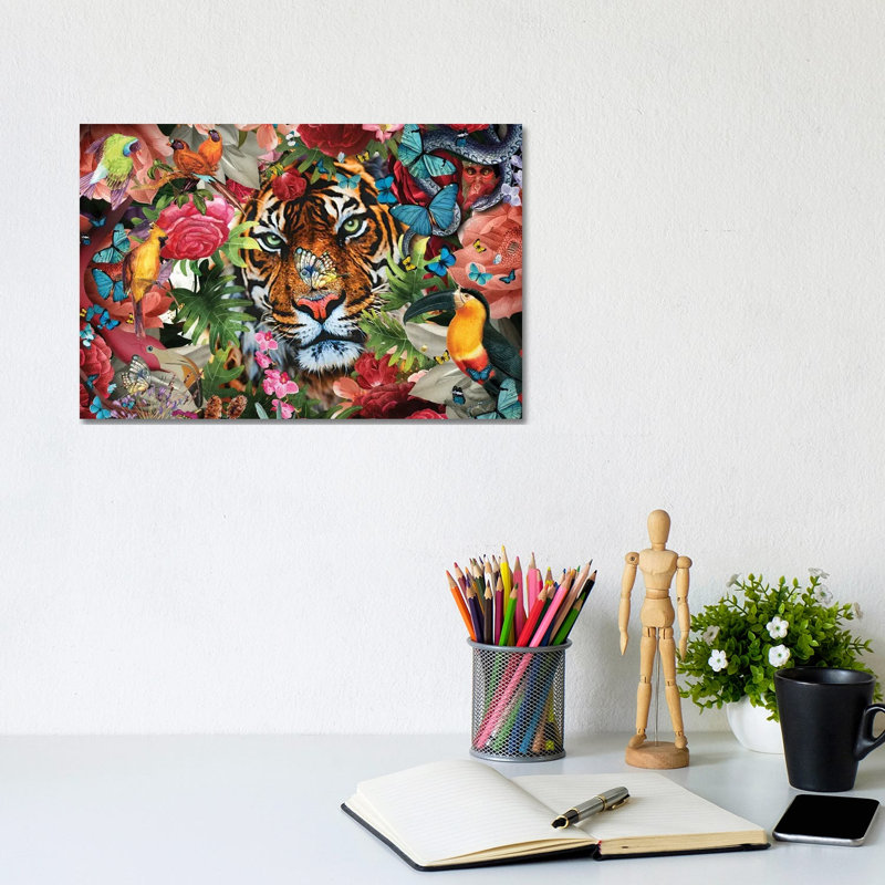 Tropical Flowers And Tiger by Claudia McKinney - Gallery-Wrapped Canvas Giclée on Canvas, Canvas