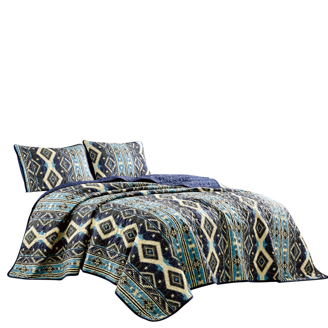 Blue Microfiber 3 Piece Coverlet/Bedspread Set ESCA 