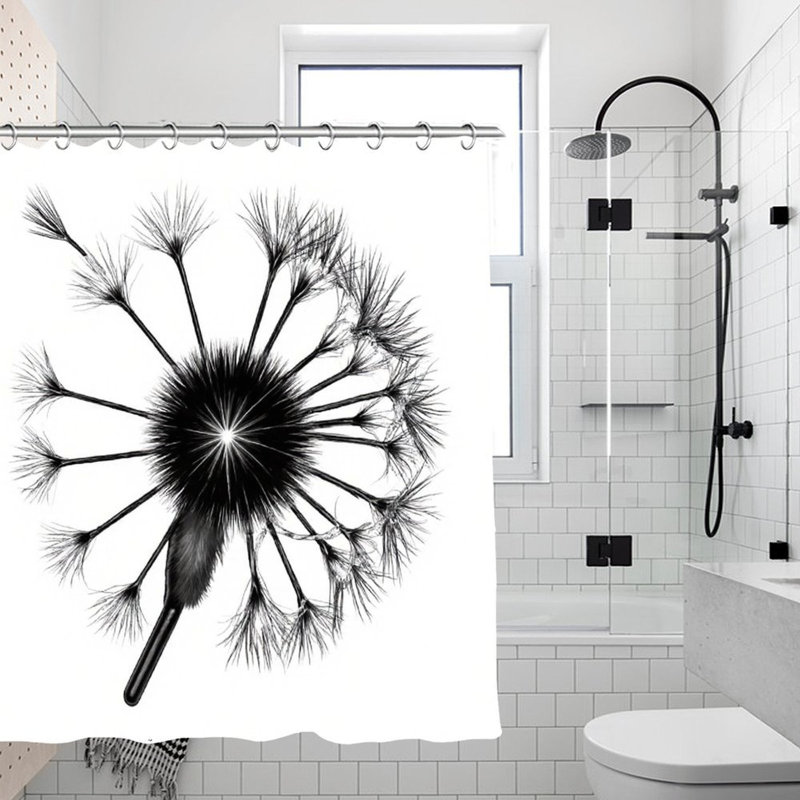 Rideaux de douche noir Pissenlit, 71 x 71