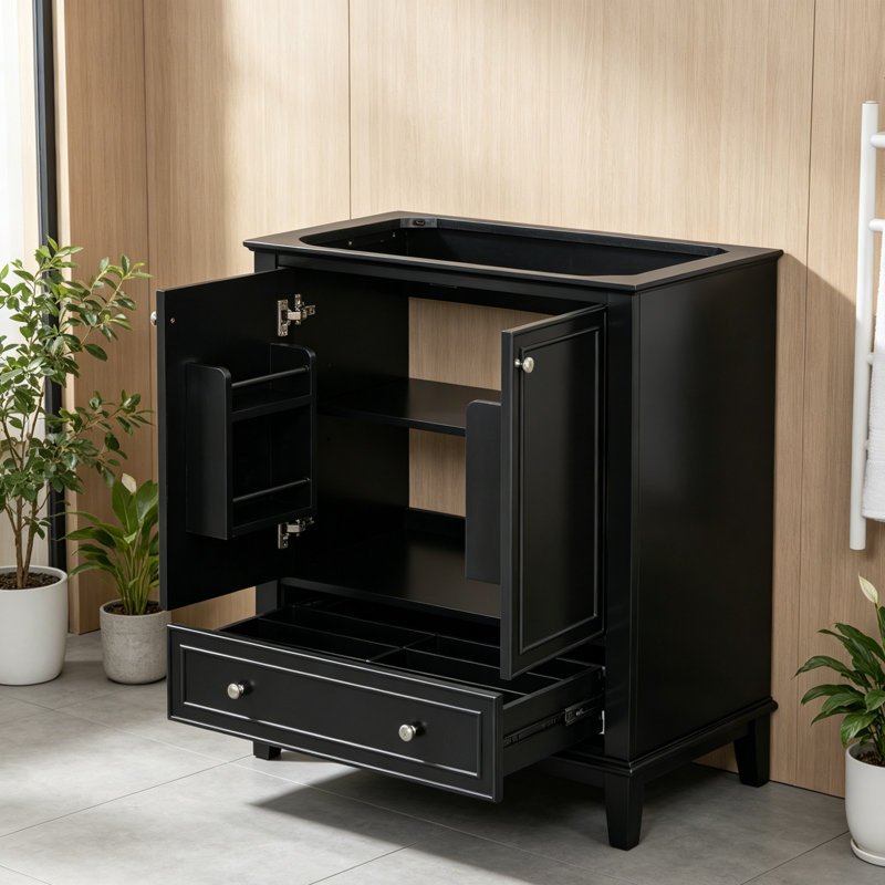 Meuble-lavabo 30 po sans lavabo, base seulement, armoire de salle de bain multifonctionnelle avec portes et tiroir, cadre solide et panneau de fibres à densité moyenne