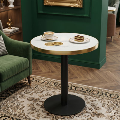 Petite table de salle à manger moderne, table de salle à manger ronde de 23,6 po avec bordure en acier inoxydable, base en métal robuste, table de cuisine peu encombrante pour appartement, coin repas et salle à manger